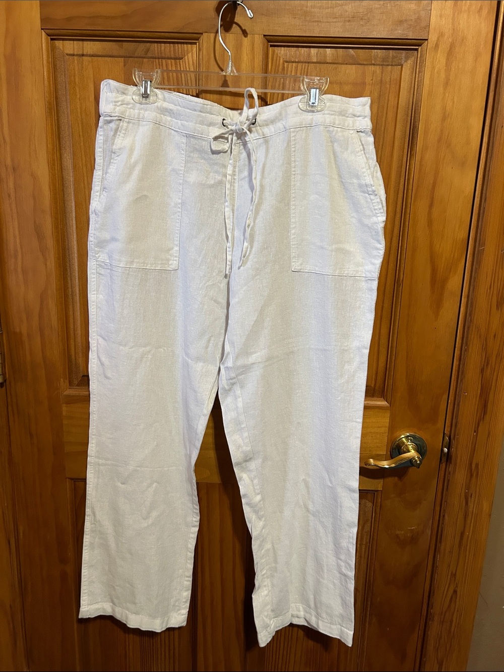 Nicole Miller White Drawstring Cropped Linen Blend Pants